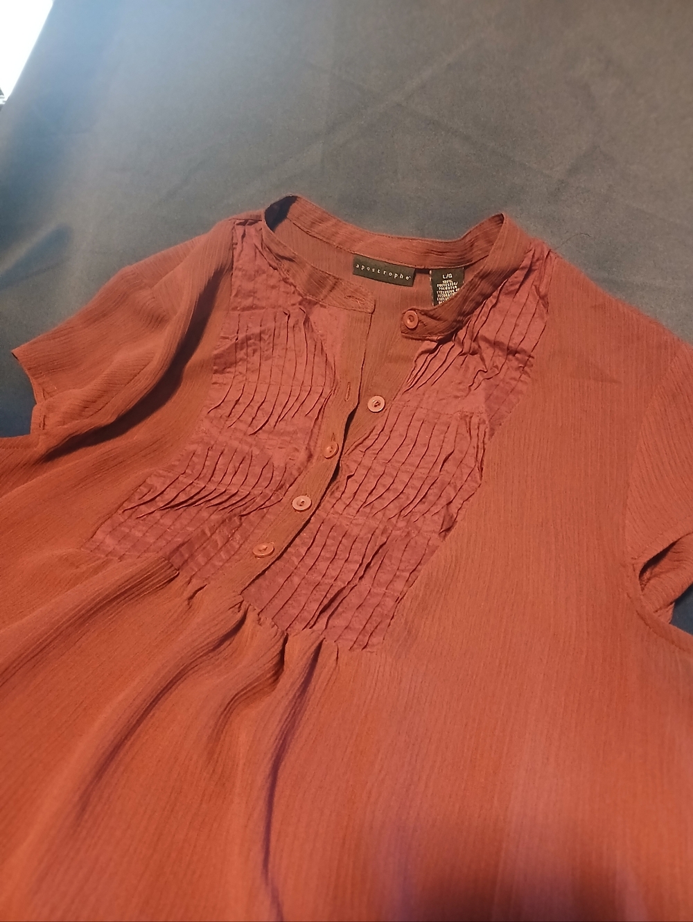 Apostrophe Burgundy Pintuck Button-Front Blouse